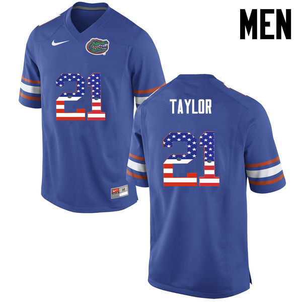 Men Florida Gators #21 Fred Taylor College Football USA Flag Fashion Jerseys-Blue - Click Image to Close